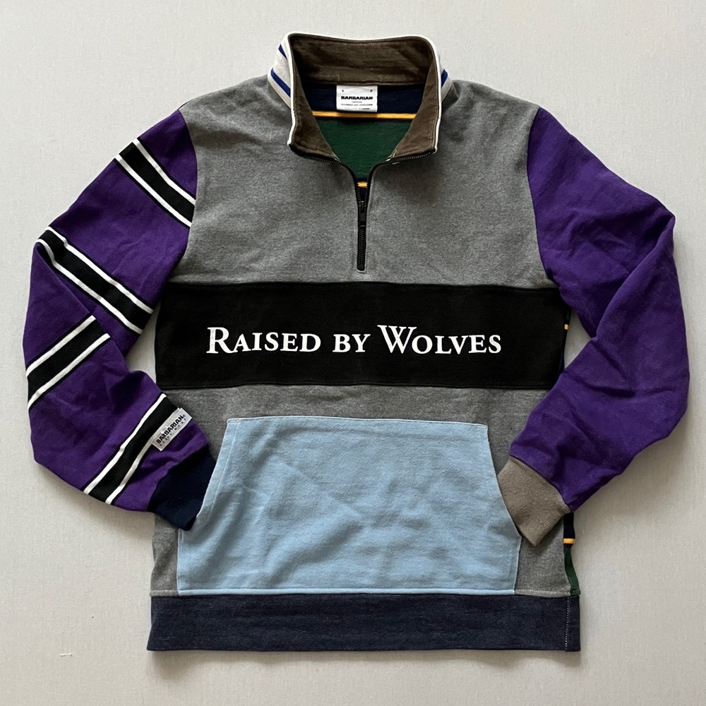 Raised by Wolves Men's Gray and Purple Zip-Up Sweater